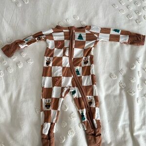 Little Sleepies LS Brown and White Checkered Kids Zippy Newborn Holiday